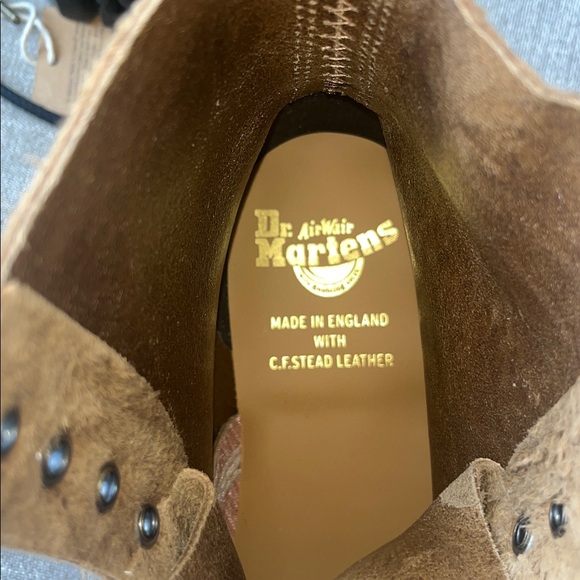 Dr. Martens Brown Fuzzy 1460 Lace-Up Boots with Yellow Stitching - Picture 5 of 9